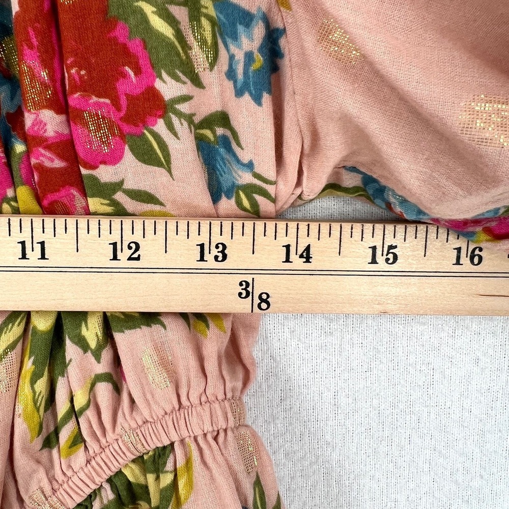ANTHROPOLOGIE Love The Label Rosette Babydoll Top S Pink Floral Puff Sleeve Boho - Picture 14 of 16